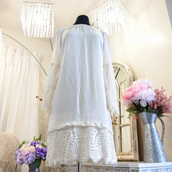 🍒NWT🍒 MICHAEL KORS SHIFT LACE TRIM DRESS - Picture 2 of 8